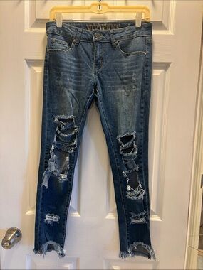VIP Distressed Dark Blue Skinny Jeans